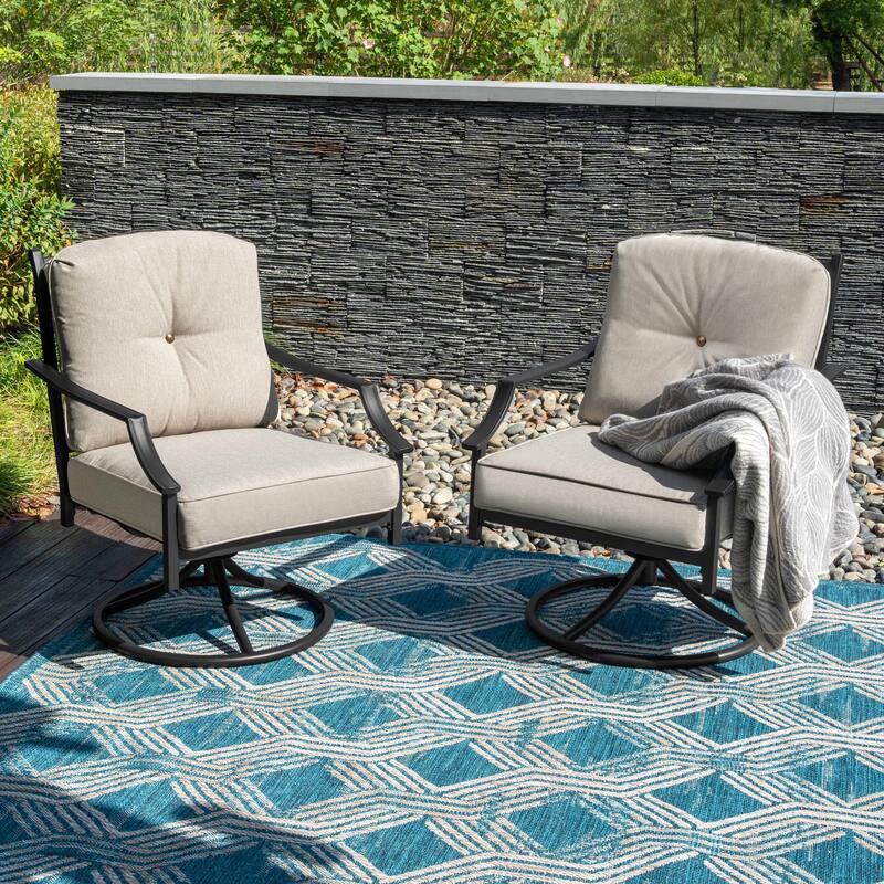 2-Piece Outdoor Swivel Patio Sofas with Thick Olefin Cushions and Wide Seat