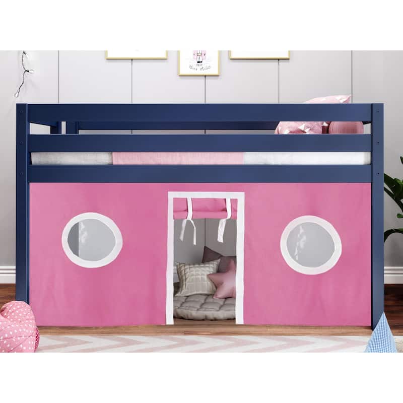 JACKPOT Contemporary Low Loft Twin Bed with End Ladder and Tent