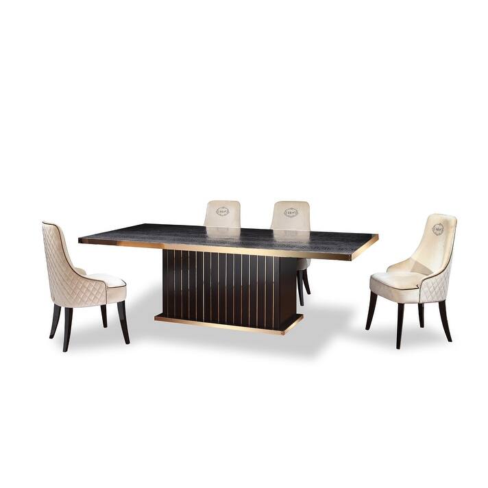 A&X Talin Modern Black Crocodile & Rosegold Dining Table