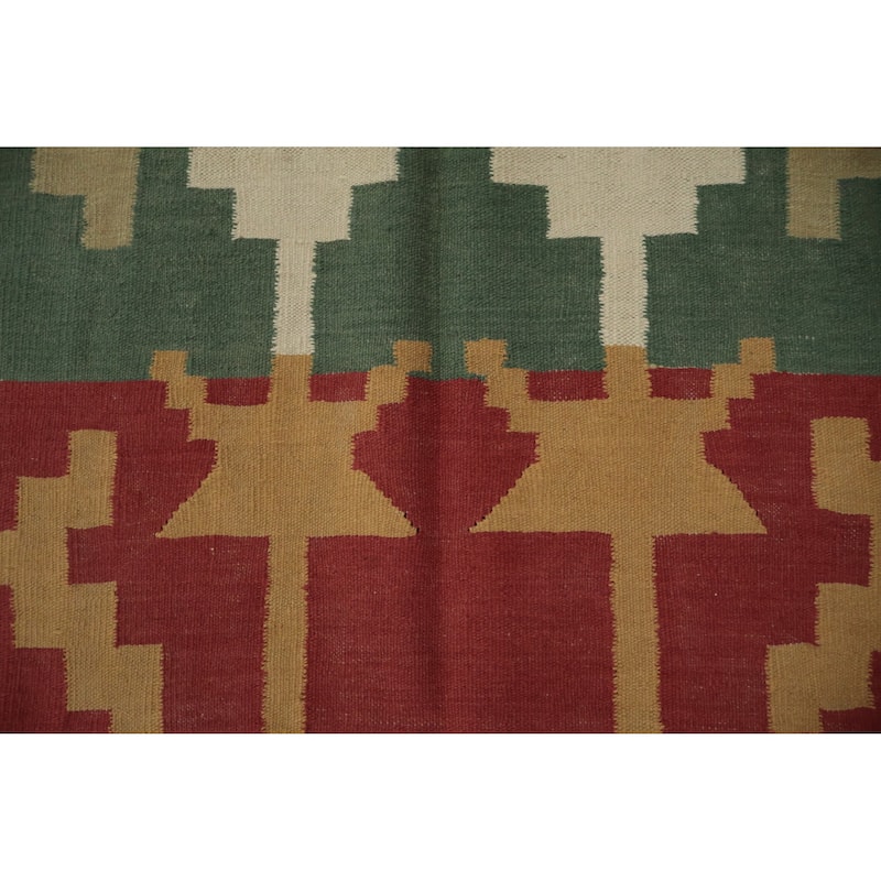 Hand Woven Oriental 100% Wool Carpet Southwestern Tribal Multi-Colored Kilim Area Rug - 8' 10'' X 5' 6''