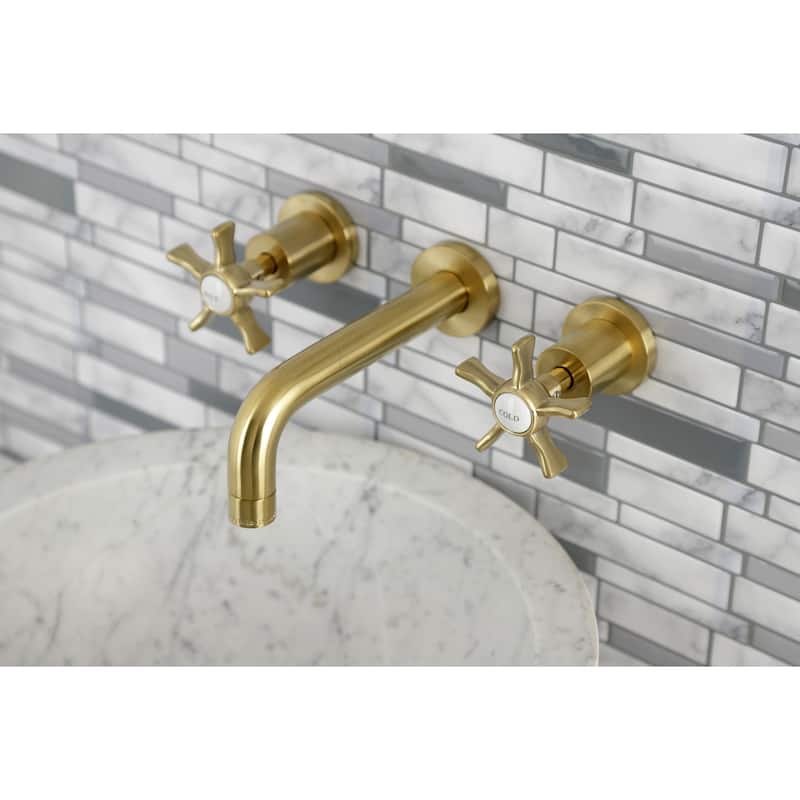 Kingston Brass Hamilton Two-Handle 3-Hole Wall Mount Bathroom Faucet - Brushed Brass
