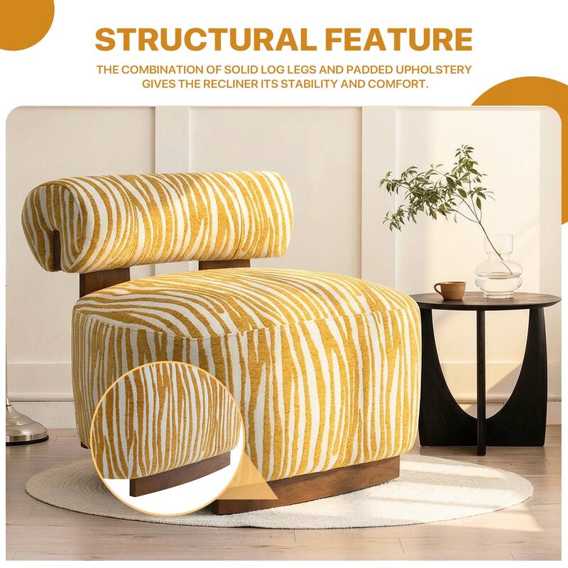 Rossetta Zebra-Striped Chenille Fabic Low Cylindrical Backrest Armchair with High-Quality Foam Cushion
