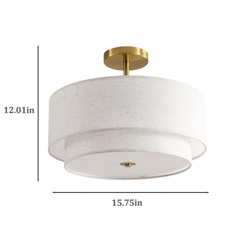 15" Modern Ceiling Light, Fabric Upholstered, Flush-Mount Fixture (Bulb Not Included)