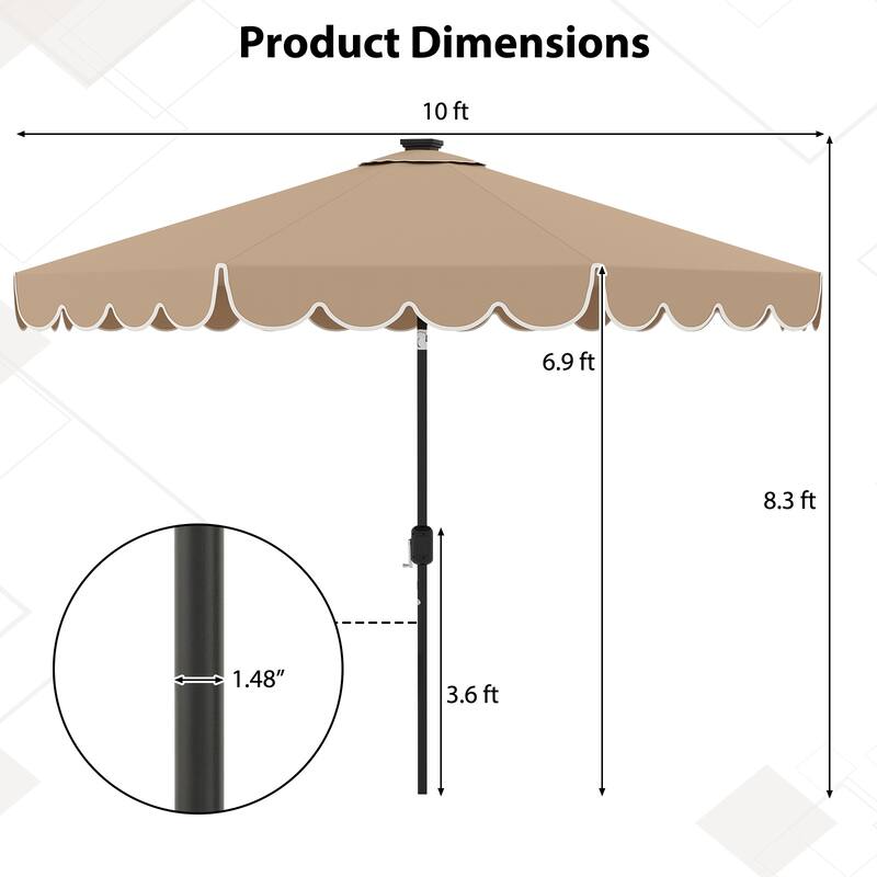 10 Feet Solar Patio Umbrella with LED Lights Push Button Tilt and Crank Handle for Backyard Deck