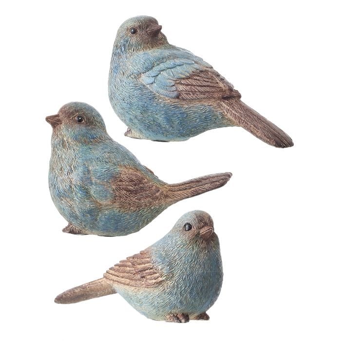 Resin Weathered Blue Bird 4" Set of 3