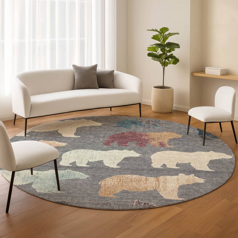 Machine Washable Indoor/ Outdoor Modern Bear Chantille Rug