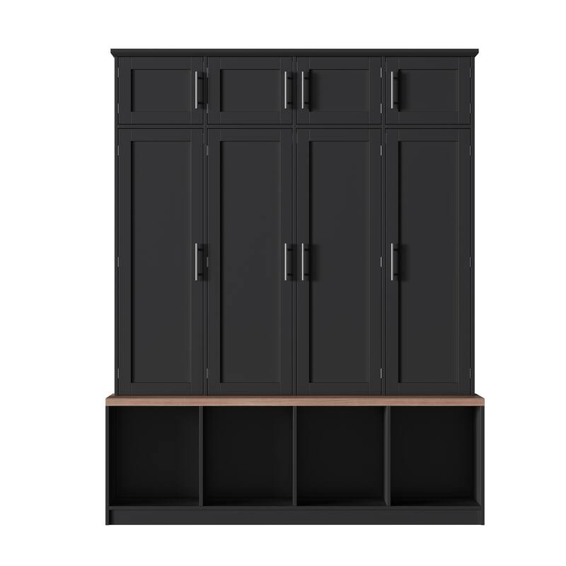 8-Door Shoe Cabinet Hall Tree with 4 Hidden Hooks & Open Compartment