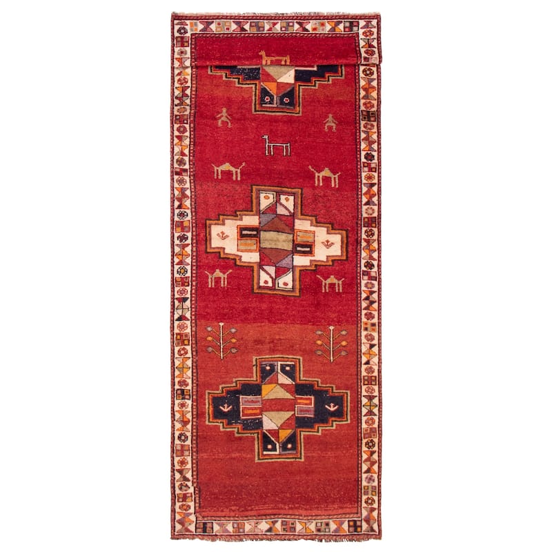 ECARPETGALLERY Hand-knotted Melis Vintage Red Wool Rug - 4'5 x 13'4 - Red - 4'5 x 13'4