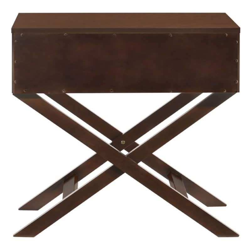 Cappuccino Brown Wooden End Table Nightstand with X Legs and 1 Drawer - 25”H x 27”W x 16”D