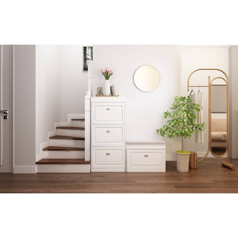 SoBuy FSR82-L-W, Hallway Shoe Bench Storage Cabinet With Flip-Drawer
