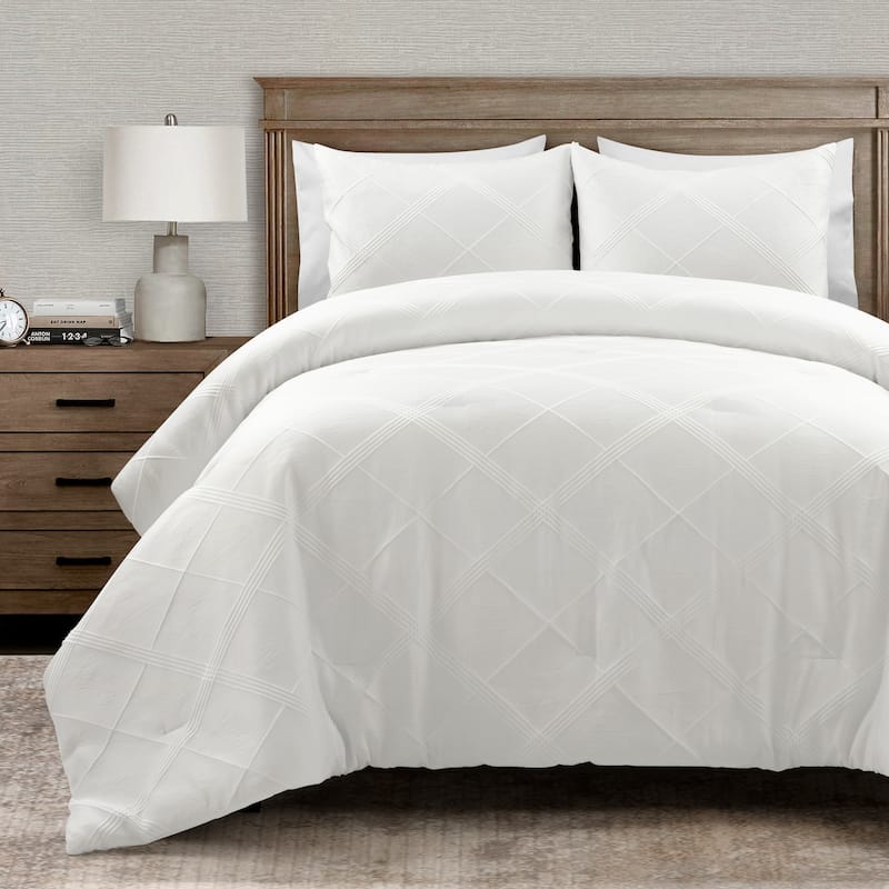 Lush Decor Diamond Geo Jacquard Boho Chic Comforter Pure White 3 Piece Set