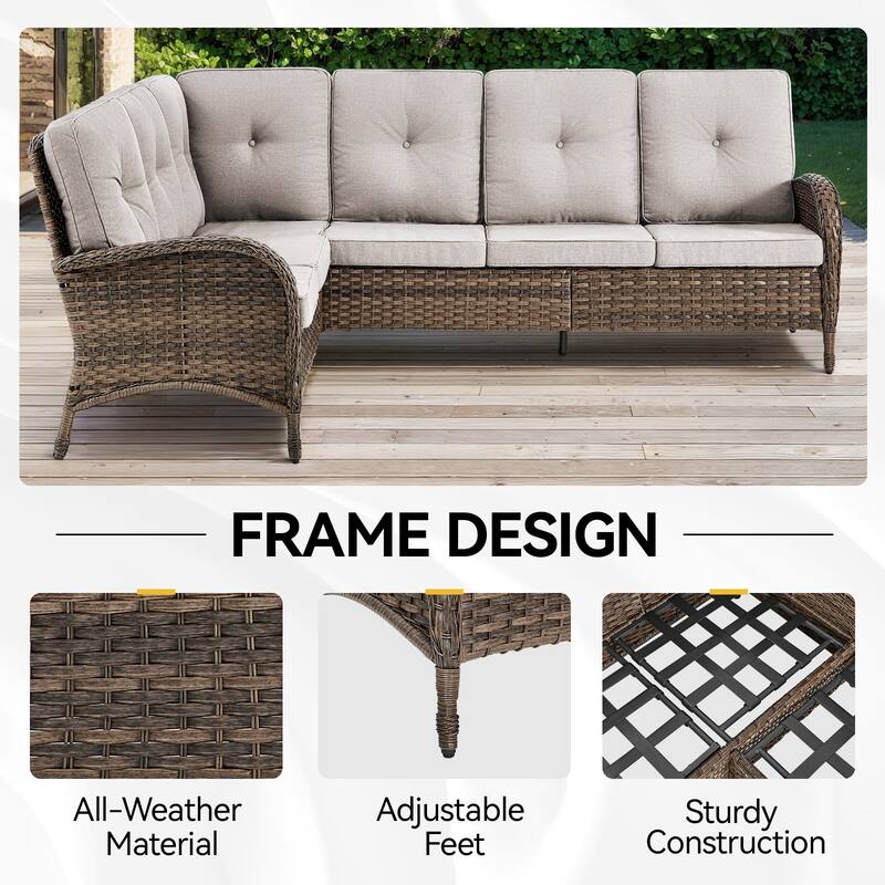 Outdoor Sectional Sofa Couch with Comfy Cushions Brown-Beige - Brown