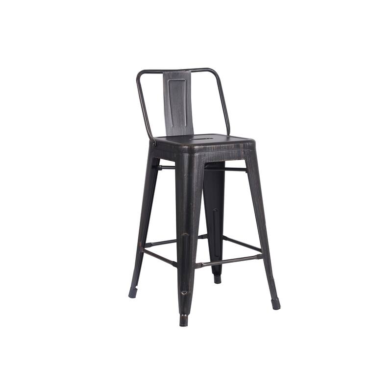 30" Industrial Distressed Black Metal Counter Height Kitchen Bar Stool Set of 2