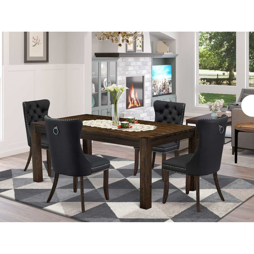 Rustic Dinette Set - 5 Piece Kitchen Table & Chair Set - Rectangle Wood Dining Table with Comfortable Chairs