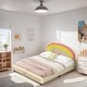 preview thumbnail 2 of 7, Full Size Platform Bed with Rainbow Shaped and Height-adjustbale Headboard, Upholstered Bed with LED Light Strips, Beige