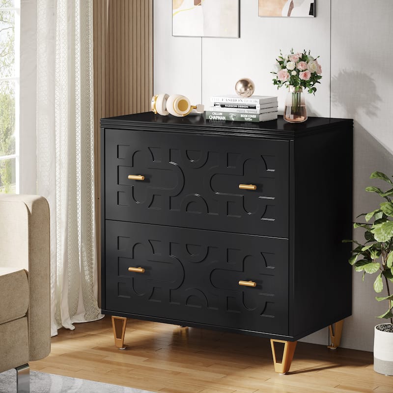 Modern White 2-Drawer File Cabinet, Office Lateral Filing Cabinet for Legal/Letter/A4 Size