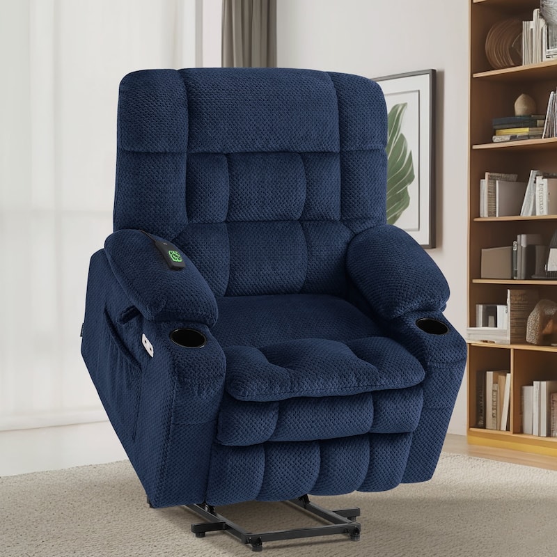 MCombo Dual Motor Power Lift Recliner Chair with Massage and Heat, Infinite Position, Fabric R7894 (Small-Wide) - Navy Blue