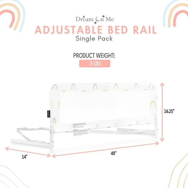 dimension image slide 0 of 5, Dream On Me Adjustable Mesh Bed Rail