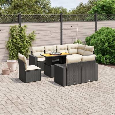 vidaXL Patio Sofa Set with Cushions Modular Lounge Set 9 Piece Poly Rattan - 21.7 x 39.4 x 28.7