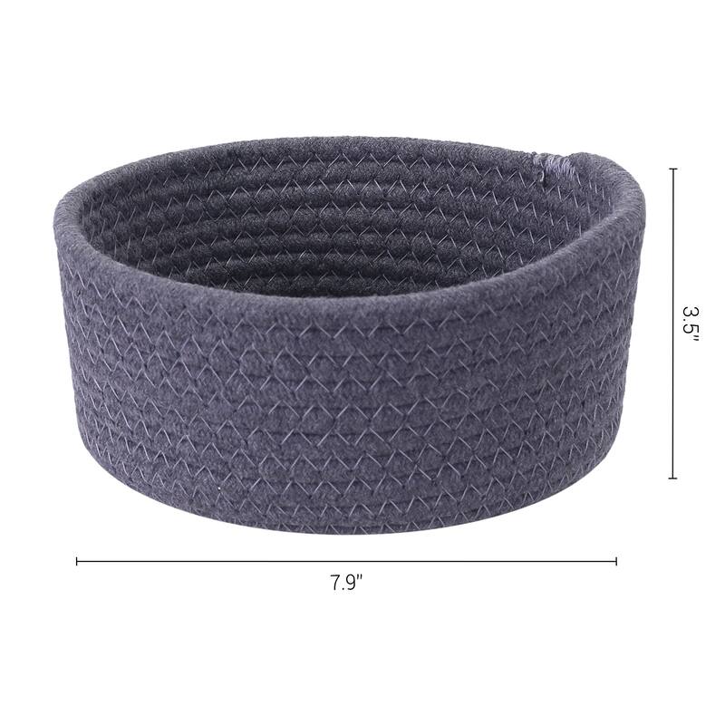 Round Woven Storage Basket, Small Storage Bin for Entryway Desk Key Tray Bowl, Catchall Home Decor - Grey - 8*8*3.5in