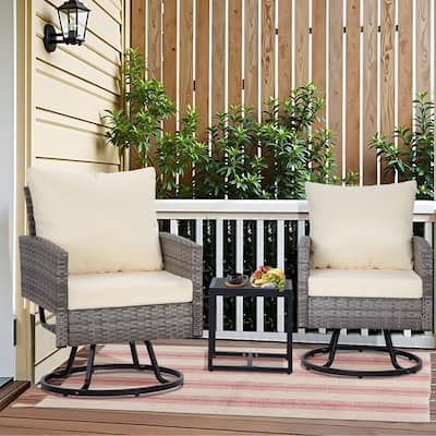 2-Person 360-Degree Rotating Patio Swivel Rocker Chairs with Side Table