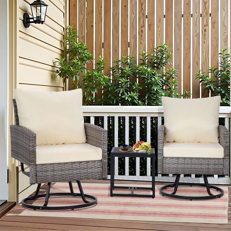 4 PCS Swivel Patio Conversation Set With Square Fire Table