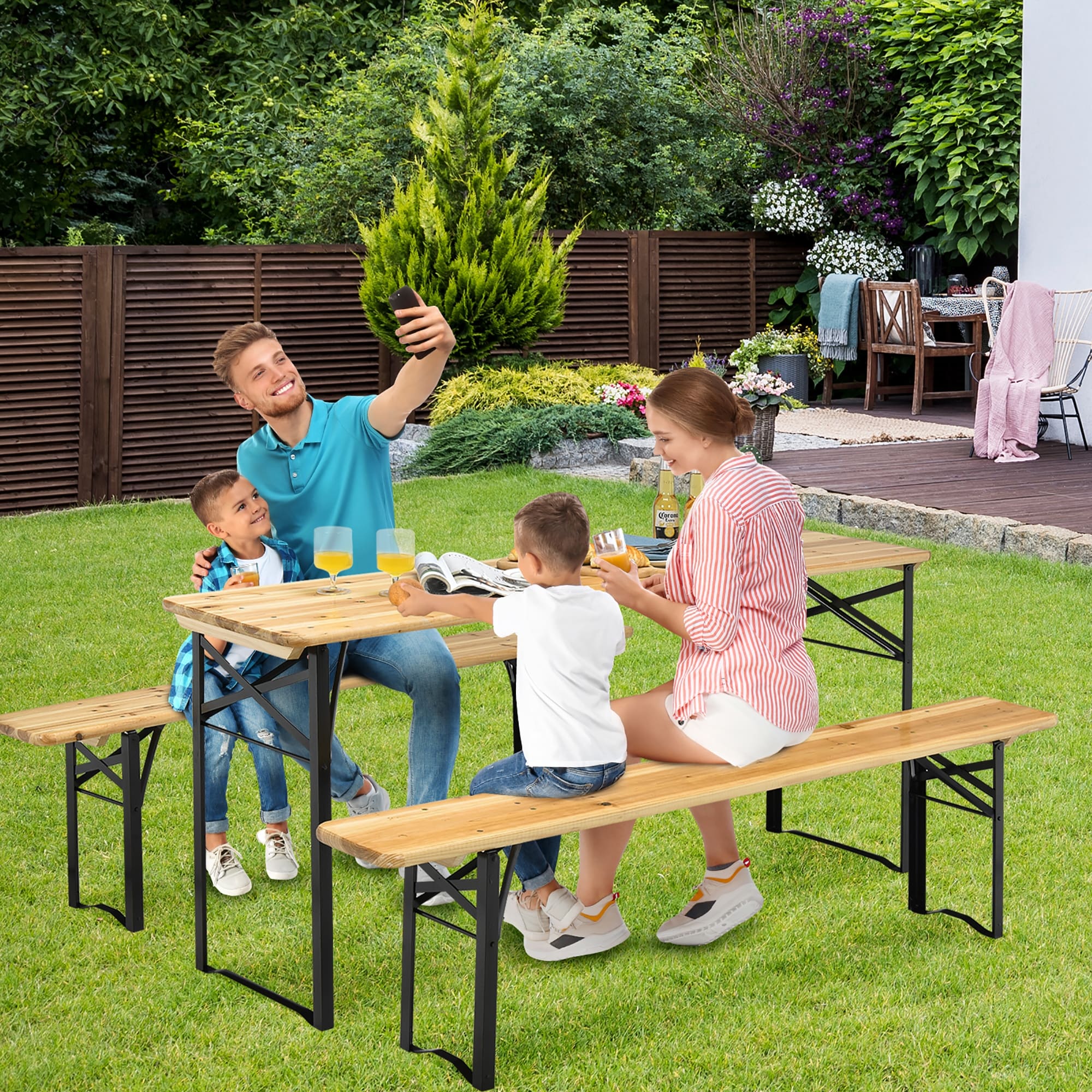 Beer Table Piece Picnic Table Costway PCS Beer Table Bench Set