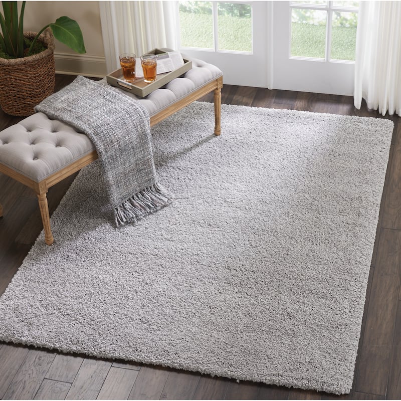 Nourison Malibu Shag Modern Plush Solid Area Rug - 5'3" x 7'3" - Silver - Runner/Rectangle