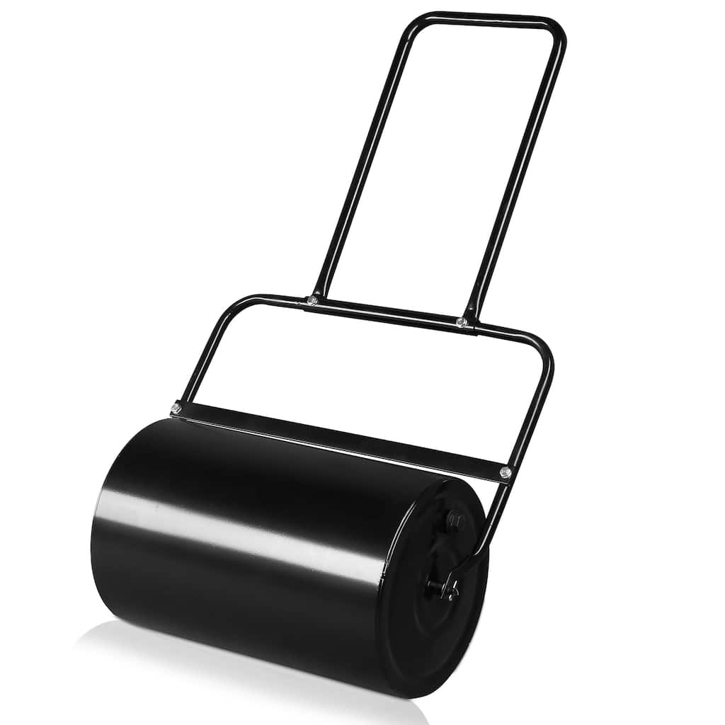 Black 10 Gallon Steel Lawn Roller with U-Handle for Even Grass and Sod Flattening - (19 x 12.6 x 43)" (L x D x H)