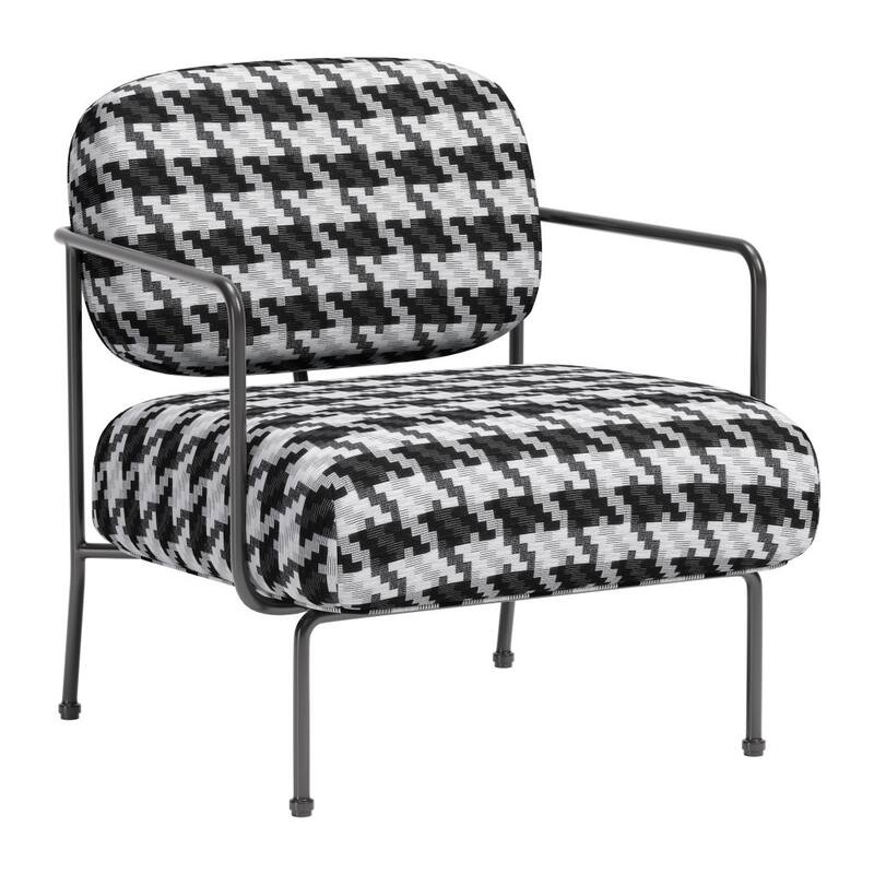 HomeRoots 29" Black And White And Black Upholstered Houndstooth Arm Chair - 29' X '31.5' X '31