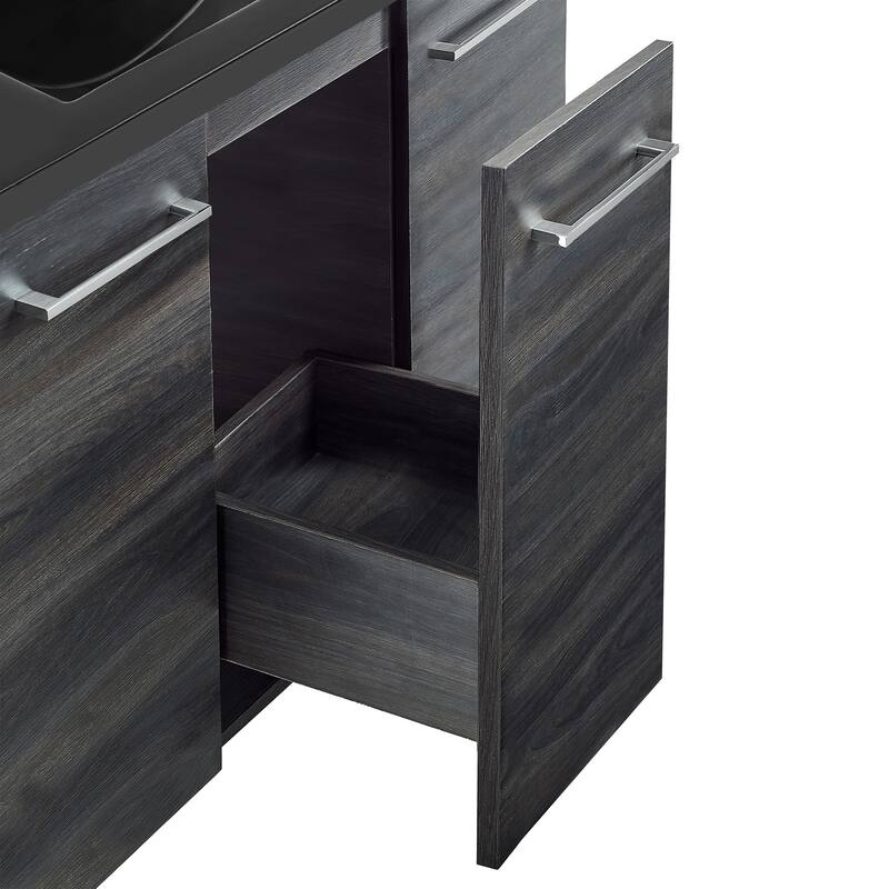Annecy 60 In. Black Walnut, Double Basin Bathroom Vanity With Black, 3-Hole ArtificialStone Sink Top