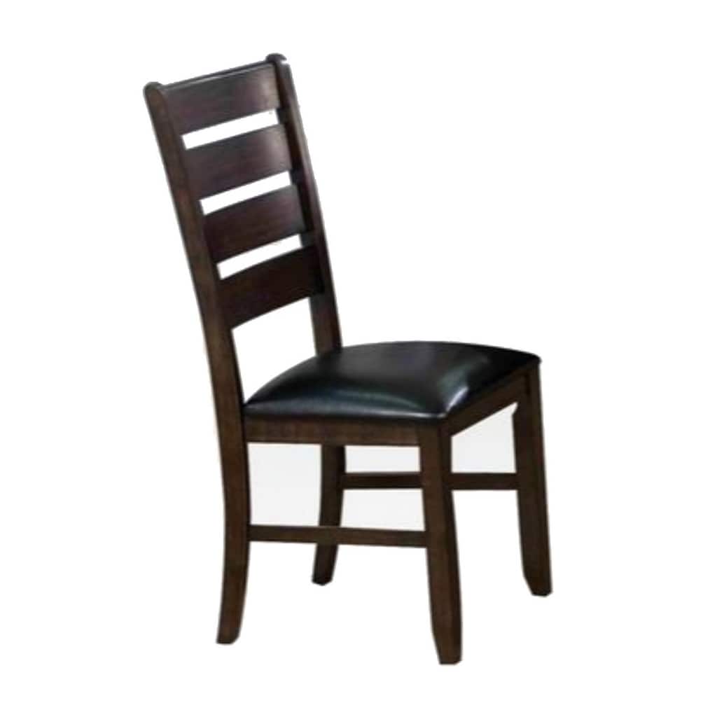 Ladder Back Wooden Side Chair with Leatherette seat, Set of 2, Black and Brown