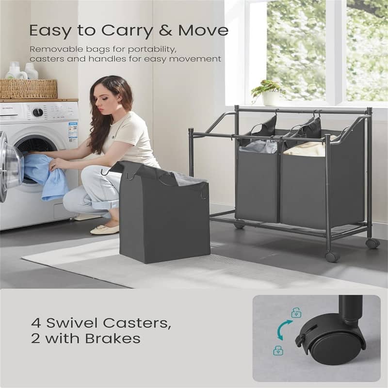 Rolling Laundry Basket with 4 Removable Bags