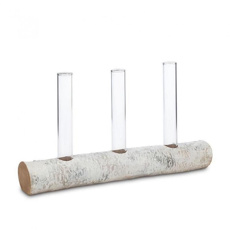 Birch Log With Triple Test Tube Shape Vase - Multi