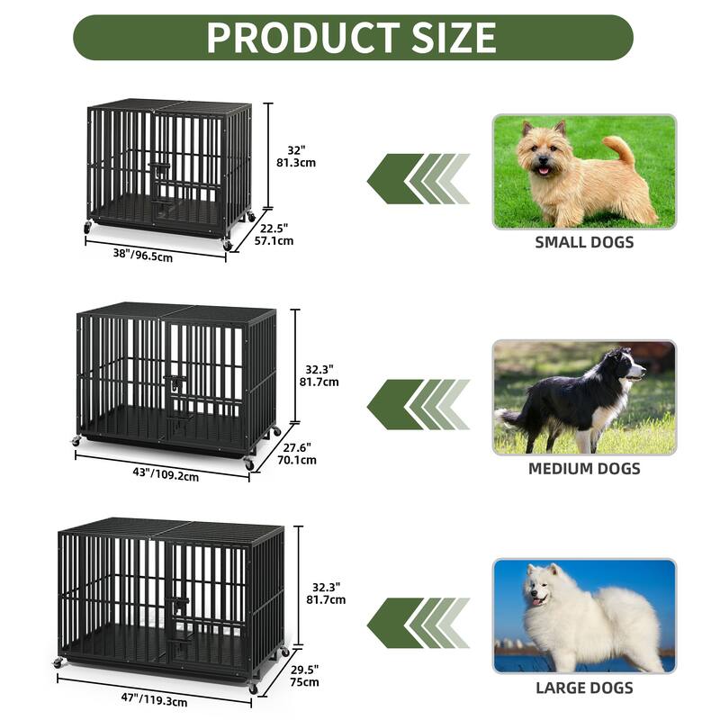 Escape Proof Dog Cage Kennel with Lockable Wheels