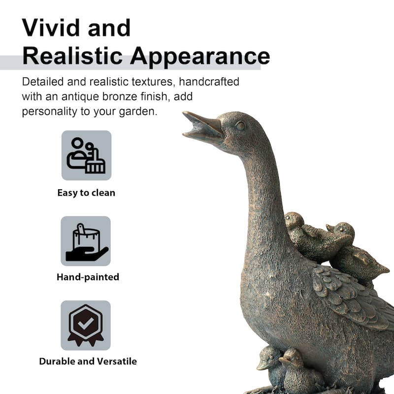 Glitzhome 15"H Resin Faux Bronze Duck Garden Statue Outdoor Decor