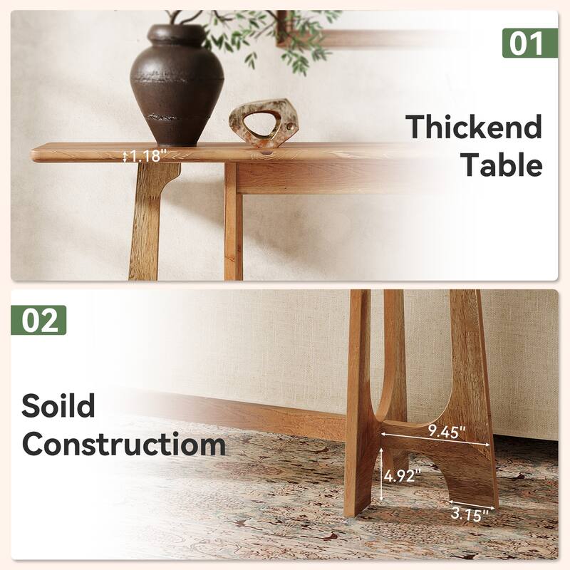 63 Inch Solid Wood Console Table, Farmhouse Sofa Table for Living Room - 13.78" D x 63" W x 33.07" H