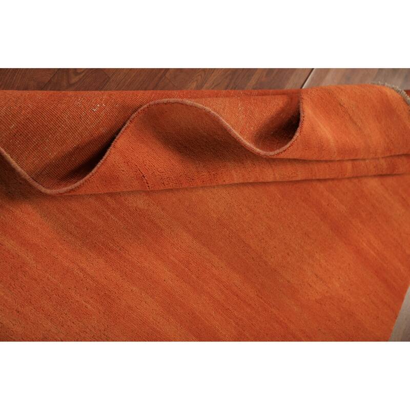 Orange Stripe / Modern Gabbeh Oriental Rug Hand-Knotted Wool Carpet - 3'10" x 5'10"