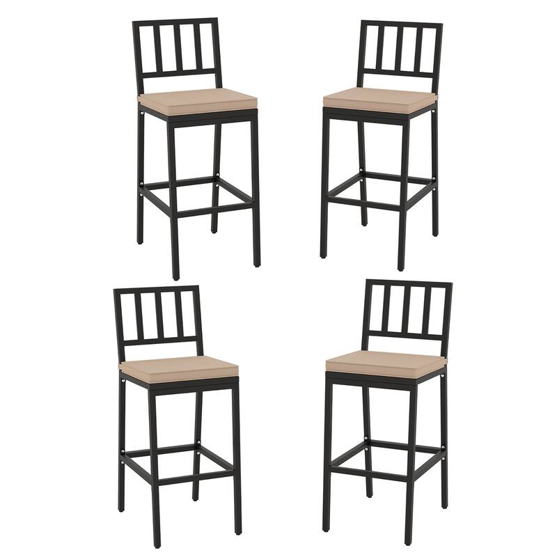 Gymax Patio Bar Chair Set of 2 Heavy Duty Metal All Weather Bar Stools - Bar Height - Black - Set of 4