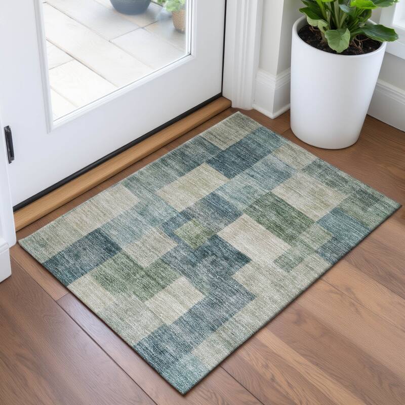 Premium Washable Super Soft Contempory Checker Mayfield Rug - Seafoam - 1'8" x 2'6"