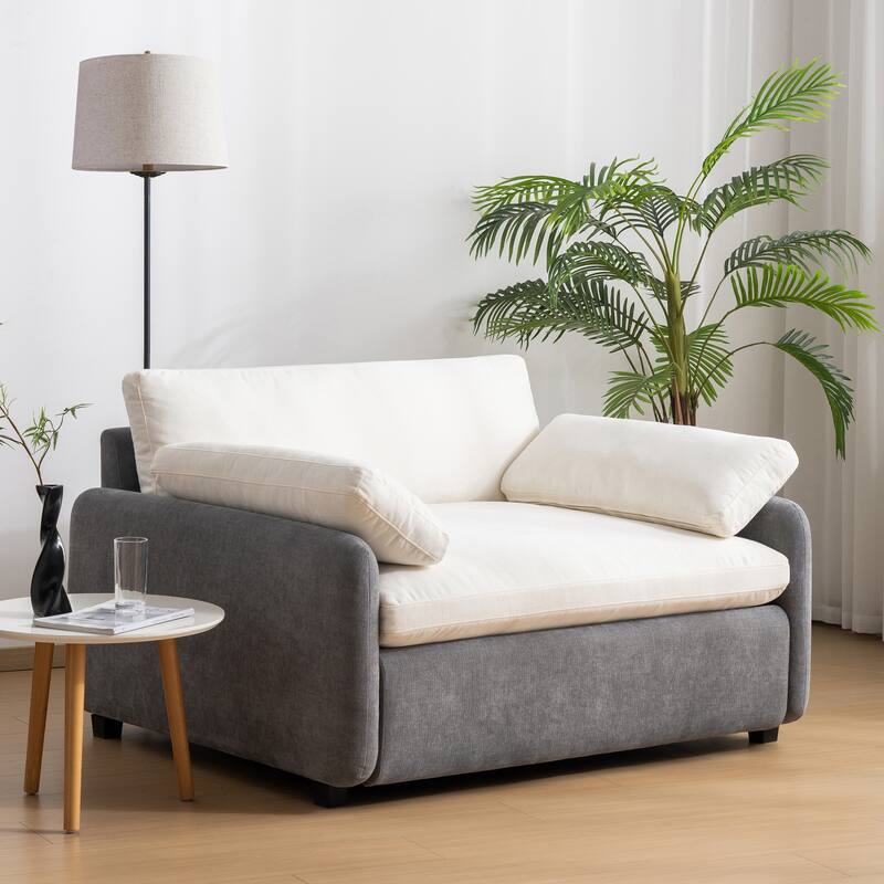 50" Oversized Chenille Upholstered Single Sofa Chair - Gray+Cream