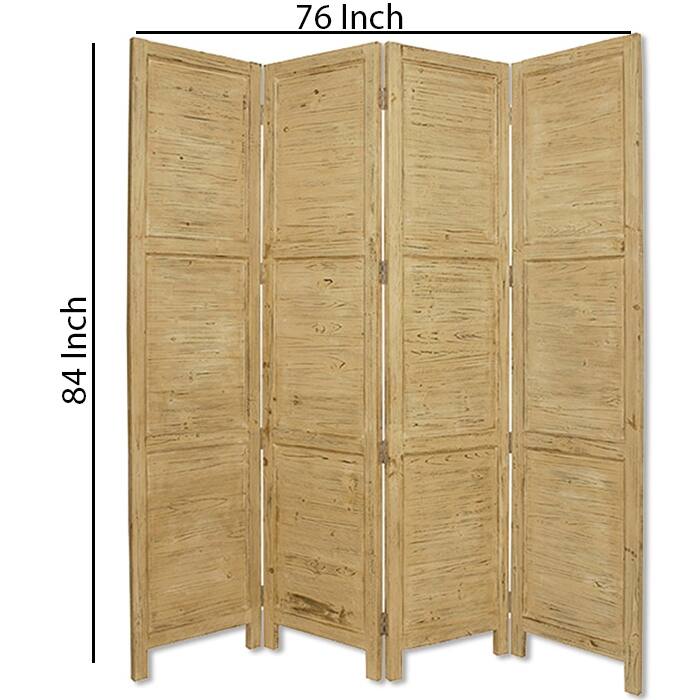 Wooden 4 Panel Foldable Floor Screen with Textured Panels, Yellow