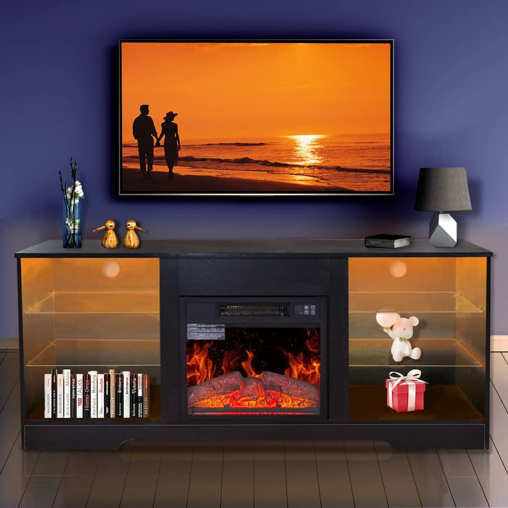 Modern Fireplace TV Stand with 18 Inch Electric Fireplace Heater
