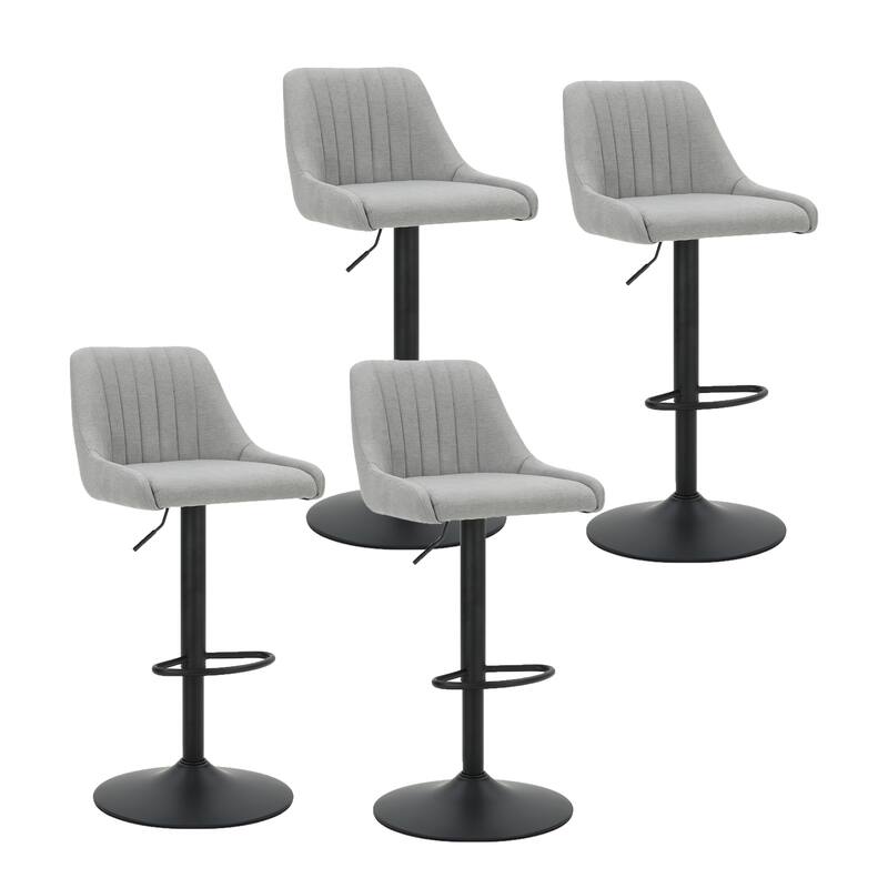 Modern Fabric and Metal Adjustable Air-Lift Stool with Swivel, Set of 4 - Grey and Black