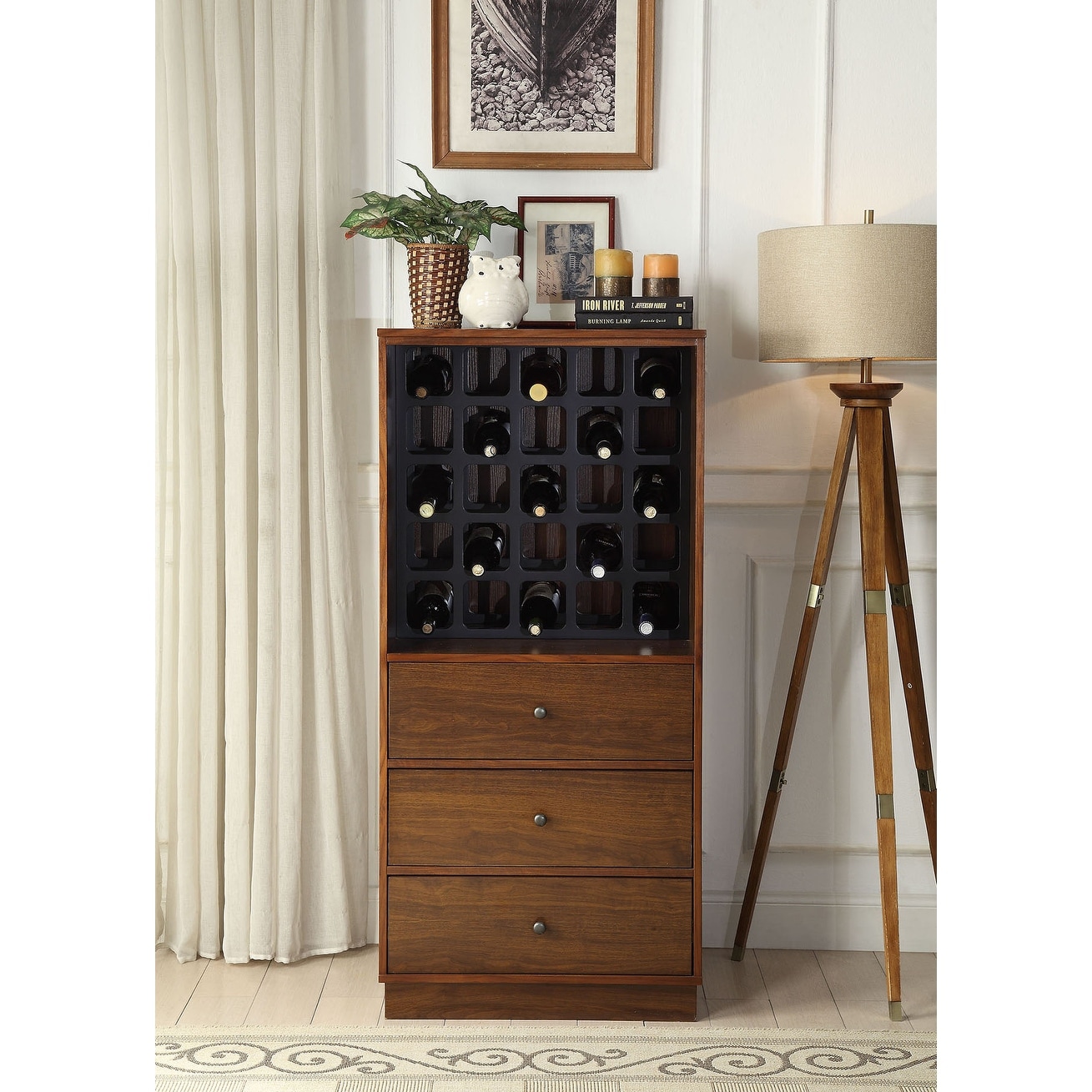Blissful Walnut Wine Cabinet with Drawer