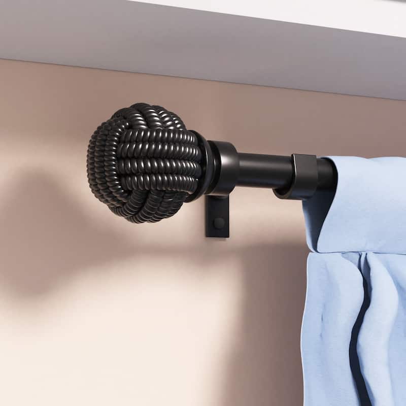 Watie Adjustable Black Single Curtain Rod with Final Set for Window - 120-170 inches