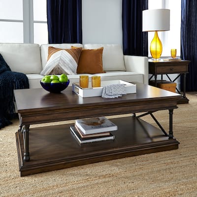 Tribeca Cordovian Brown Birch Living Room Table Set 3 Piece with Cocktail Table, End Tables