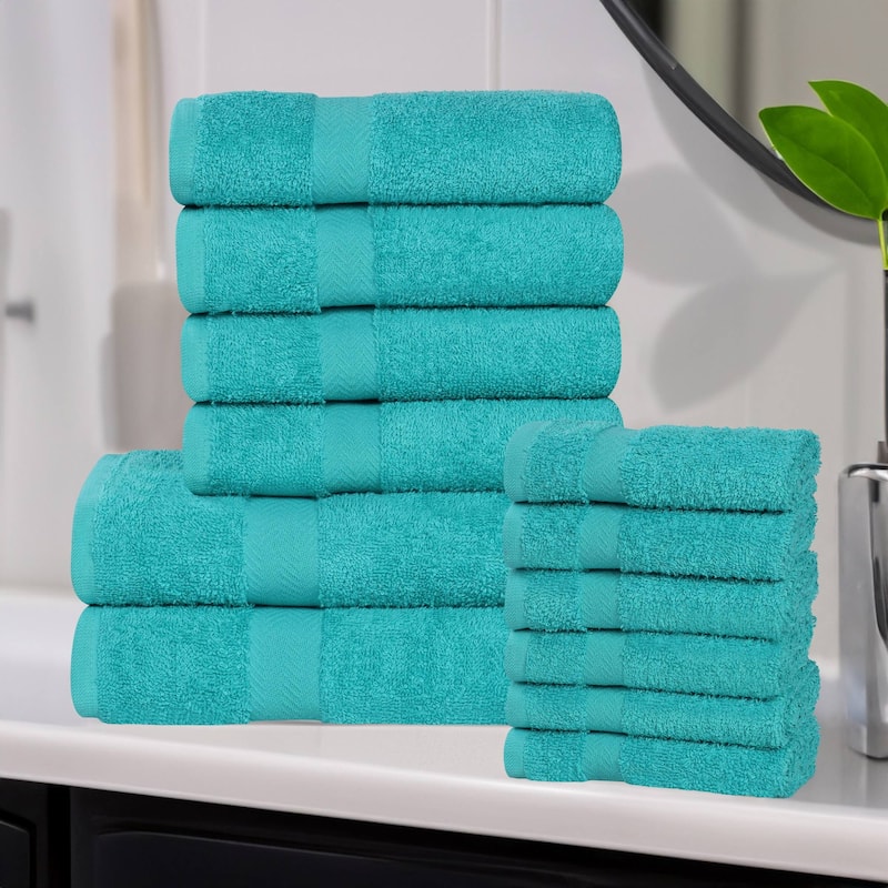 Superior Franklin Cotton Lightweight 12-Piece Assorted Towel Set - Turquoise