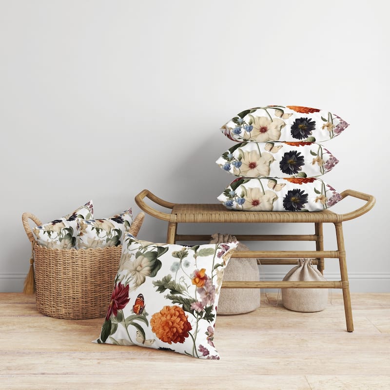 Mixed Flower Delight Faux Suede Reversible Throw Pillow White and Cream