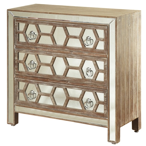StyleCraft SC-SF25127 31 1/2" Wide Three Drawer Mirrored Glass Dresser - Hazelnut Wood
